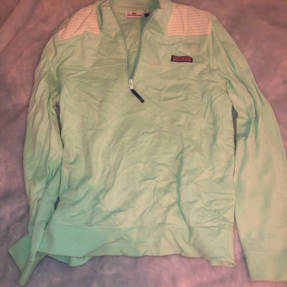 mint green and pink vineyard vines quarter zip